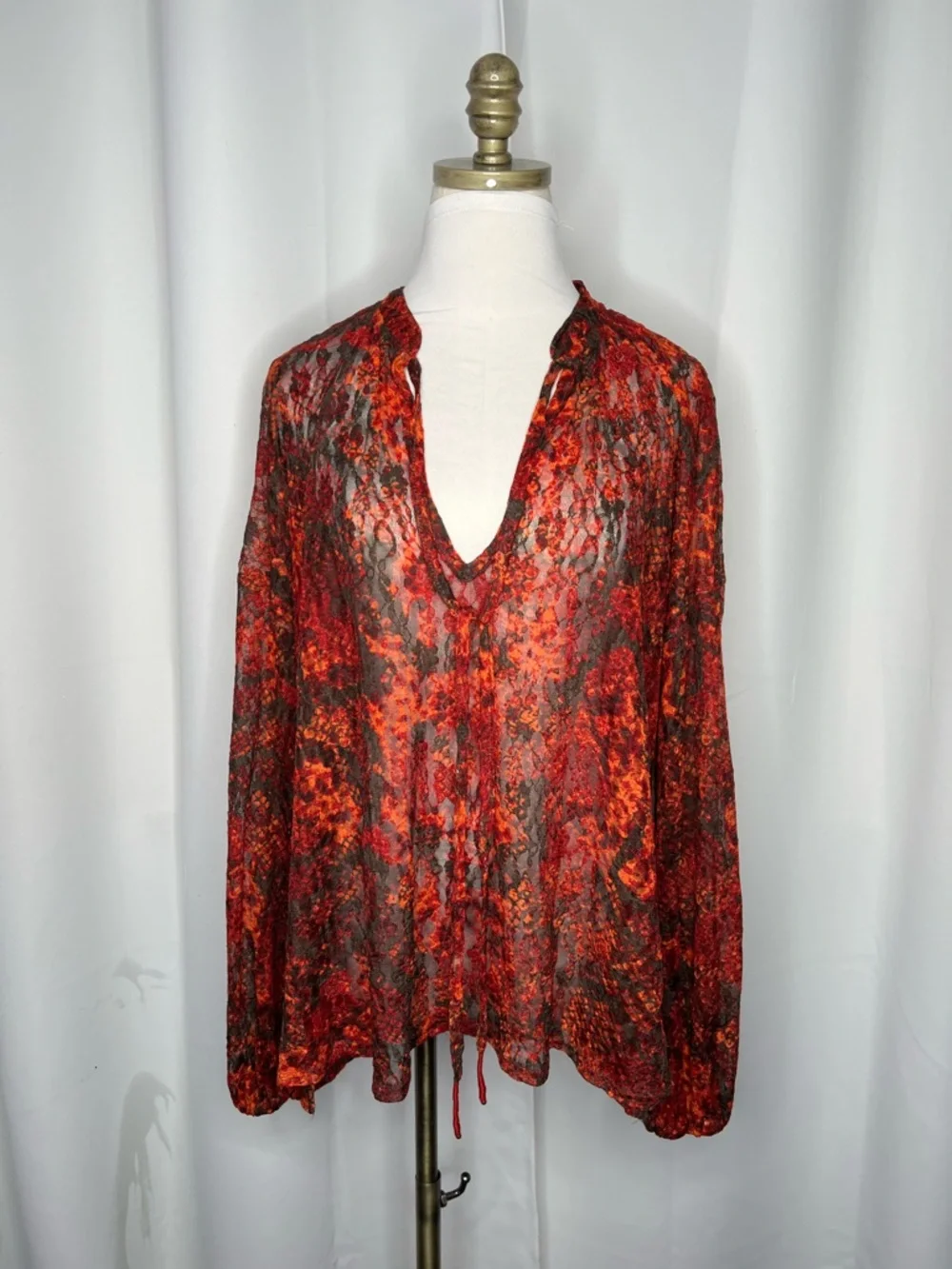 FREE PEOPLE OUT FOR THE NIGHT SHEER  LACE BOHO BLOUSE